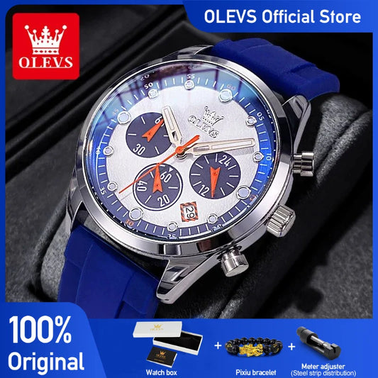 OLEVS 5602 Mens Watch Original Fashion Bright Colors Silicone Strap Quartz Wristwatch Waterproof Luminous Reloj Chronograph Date