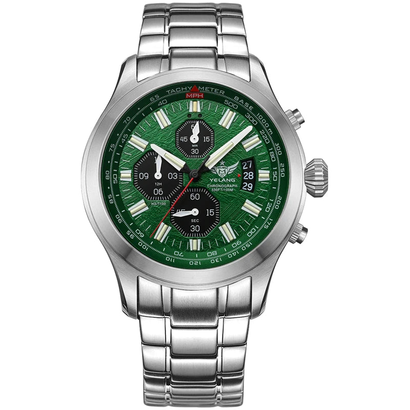 Yelang V1029S Men's Quartz Watch 42mm Japan OS00 Movement Luminous Stainless Steel 10Bar Waterproof Sports Watches