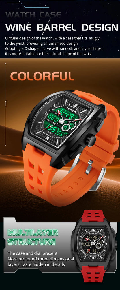 SANDA Luxury Men Wristwatch Electronic LED Display Luminous Sports Man Watch Quartz Waterproof Military Alarm Date Watches Male