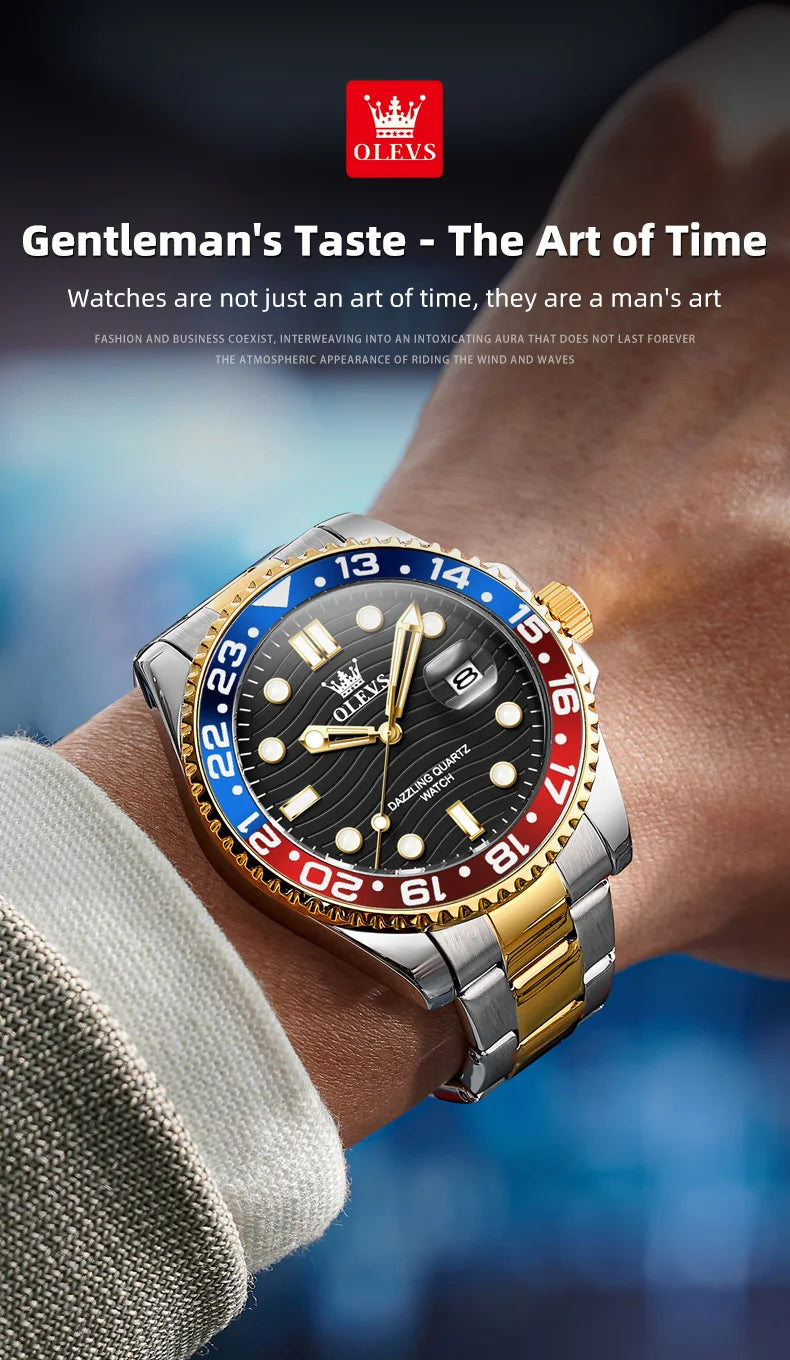 OLEVS 3610 Mens Watch Stainless Steel Date Quartz Watch Waterproof Luminous Sports Watches Man Box Gifts Original Reloj