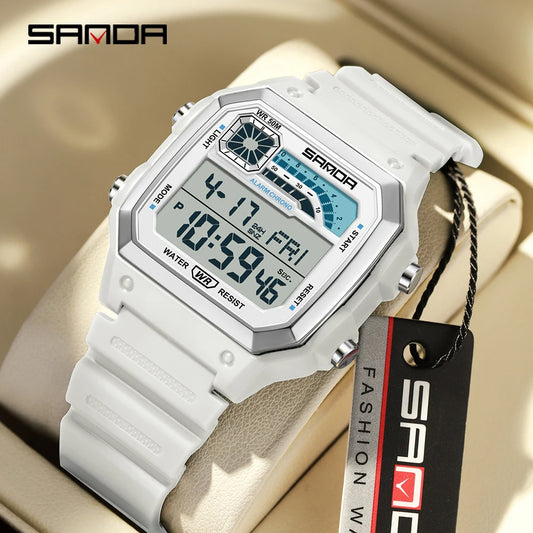SANDA 6196 Student Electronic Watch Night Light Waterproof Sports Men's Lightweight Square Luxury Classic  Electronic Watch