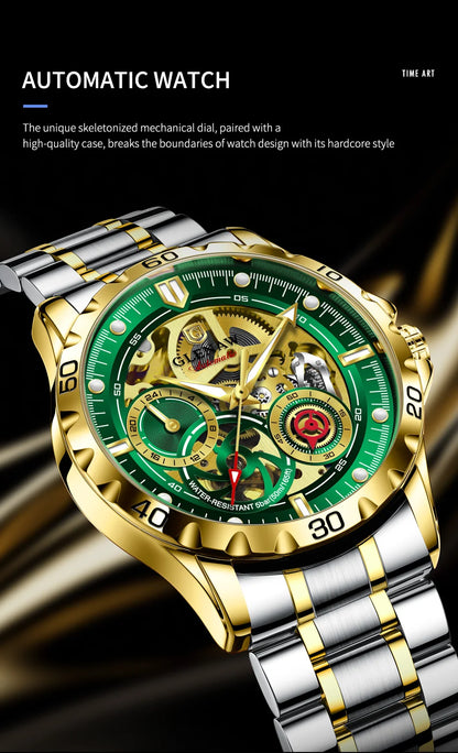 2025 New GLENAW Design Luxury Mechanical Watch Men Stainless Steel Strap Night Light 24-hour Display Waterproof Automatic Watch