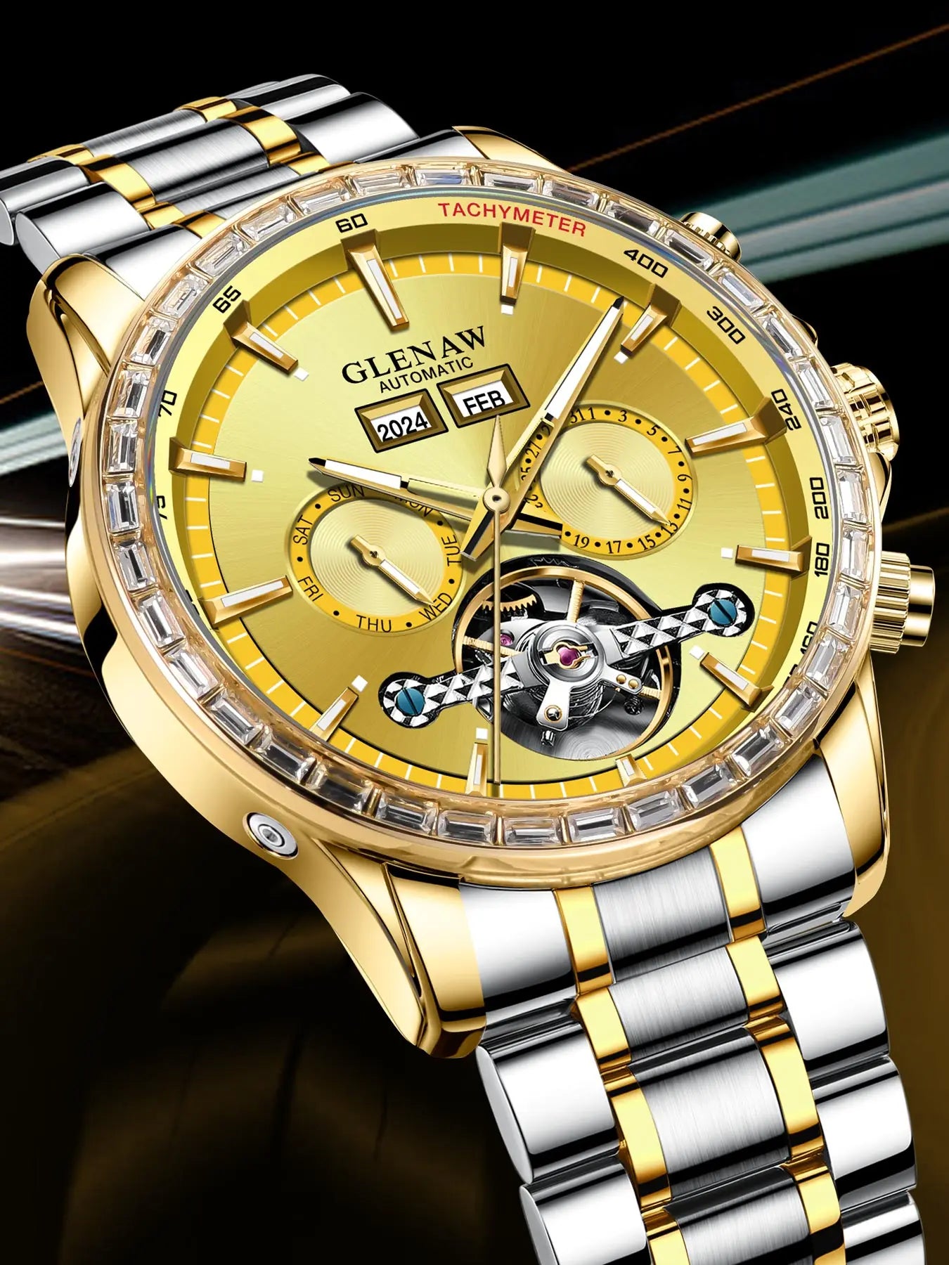 Glenaw high-end business fully automatic mechanical multi-function watch for men's fashionable waterproof watch