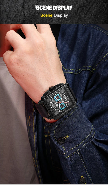 MEGIR Sport Watches for Men Waterproof Quartz Military Wristwatches Square Dial Male Chronograph Watch 24-hour Reloj Hombre 2233