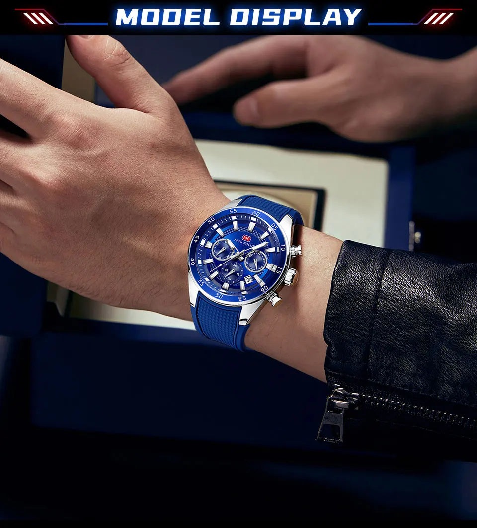 2026 New MINI FOCUS Men's Sports Quartz Watch Casual Analog Wrist Watch with Luminous Hands Silicone Strap Date Water Resistant