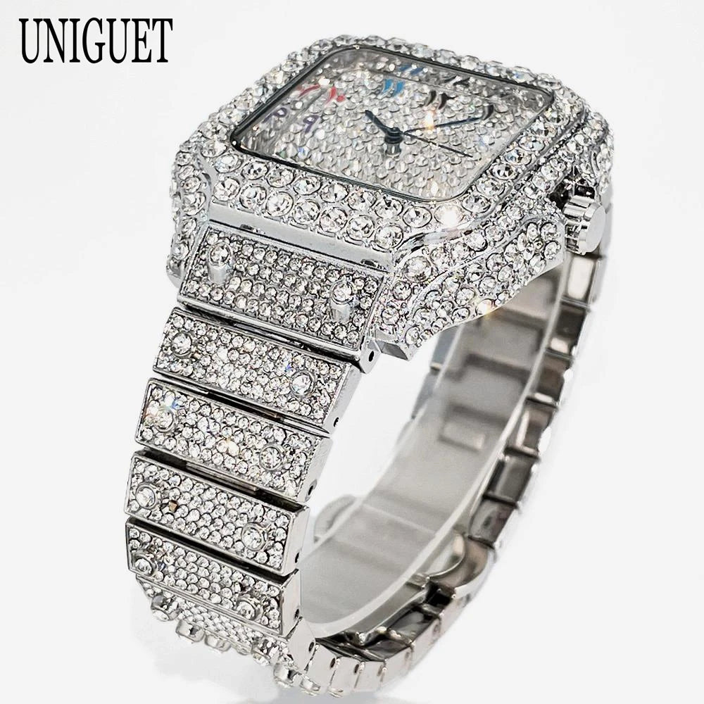 2026 New Luxury Diamond Watch Men Fashion Iced Out Square Colorful Number Watches Hip Hop Bling Jewelry Reloj Hombre for Gift