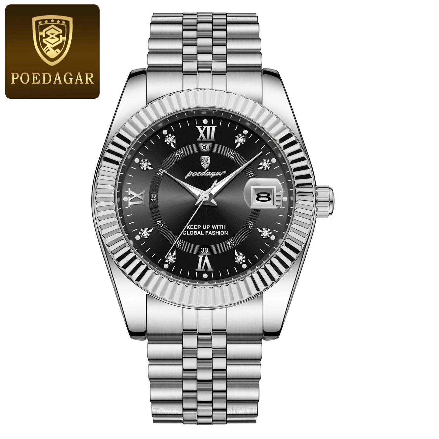 POEDAGAR Luxury Business Men Wristwatch Waterproof Luminous Date Military Man Watch Stainless Steel Fashion Men's Quartz Watches