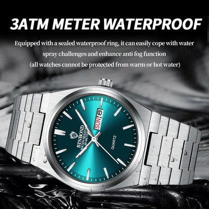 BINBOND Men's Fashion Business Watch Quartz Movement Stainless Steel Buckle Waterproof Luminous Calendar Leisure Watch