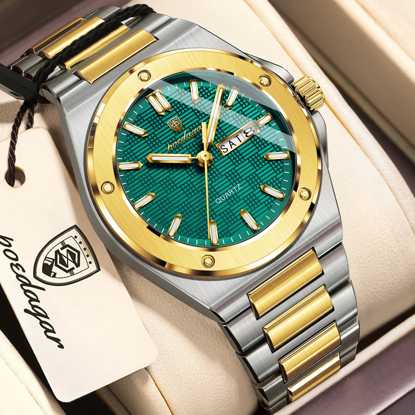 POEDAGAR Original Men Clock Quartz Date Week Luxury Man Wristwatch Waterproof Luminous Stainless Steel Sport Men's Watches Reloj