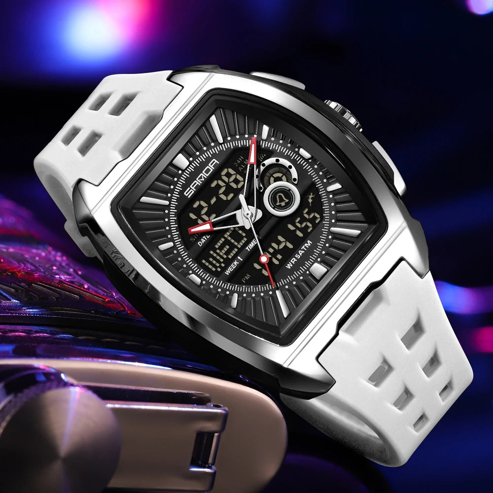 SANDA Luxury Men Wristwatch Electronic LED Display Luminous Sports Man Watch Quartz Waterproof Military Alarm Date Watches Male