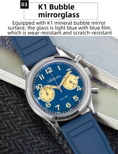 ADDIESDIVE Top Brand Man Watch 10Bar Waterproof AD2516 Super Luminous Bubble Mirror Glass VK64 Chronograph Quartz Steel Watch