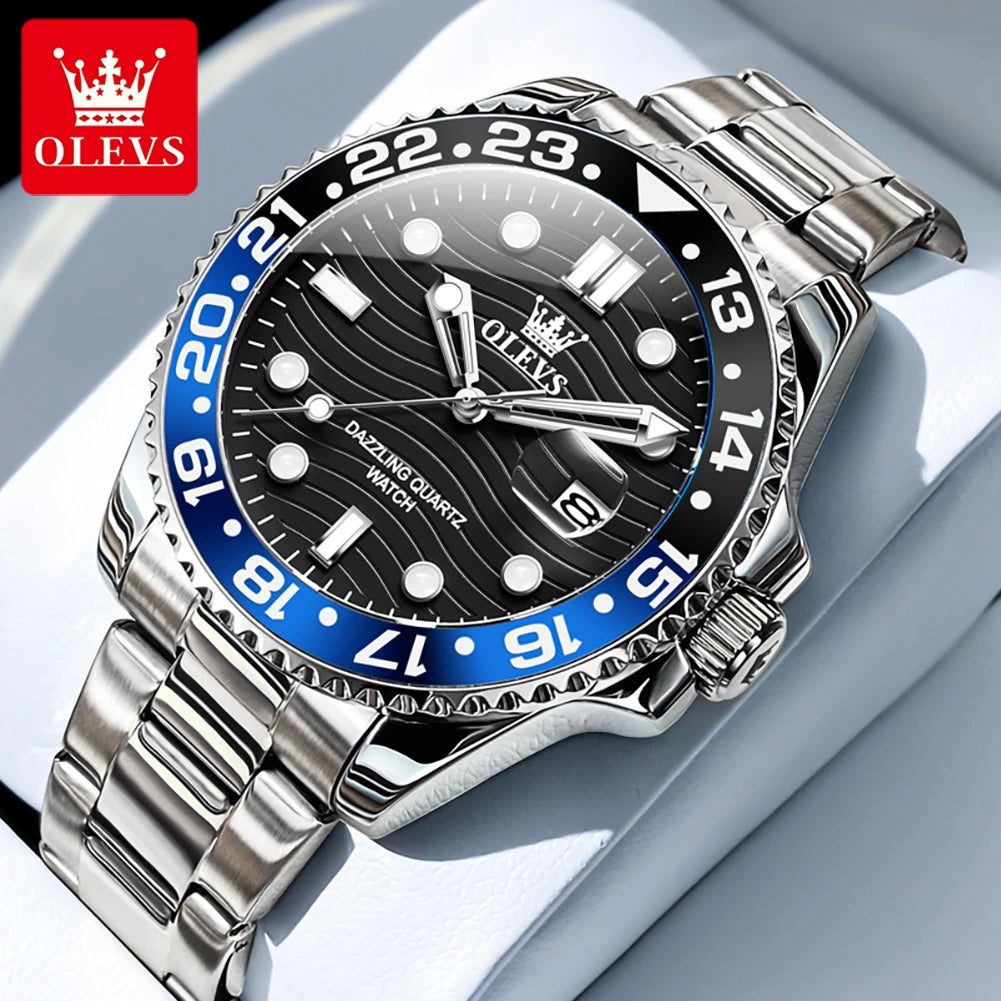 OLEVS Watches Men Diving Series Hot Original Luxury Brand Quartz Watches for Men Steel Strap Waterproof Luminous Man Watch 3610