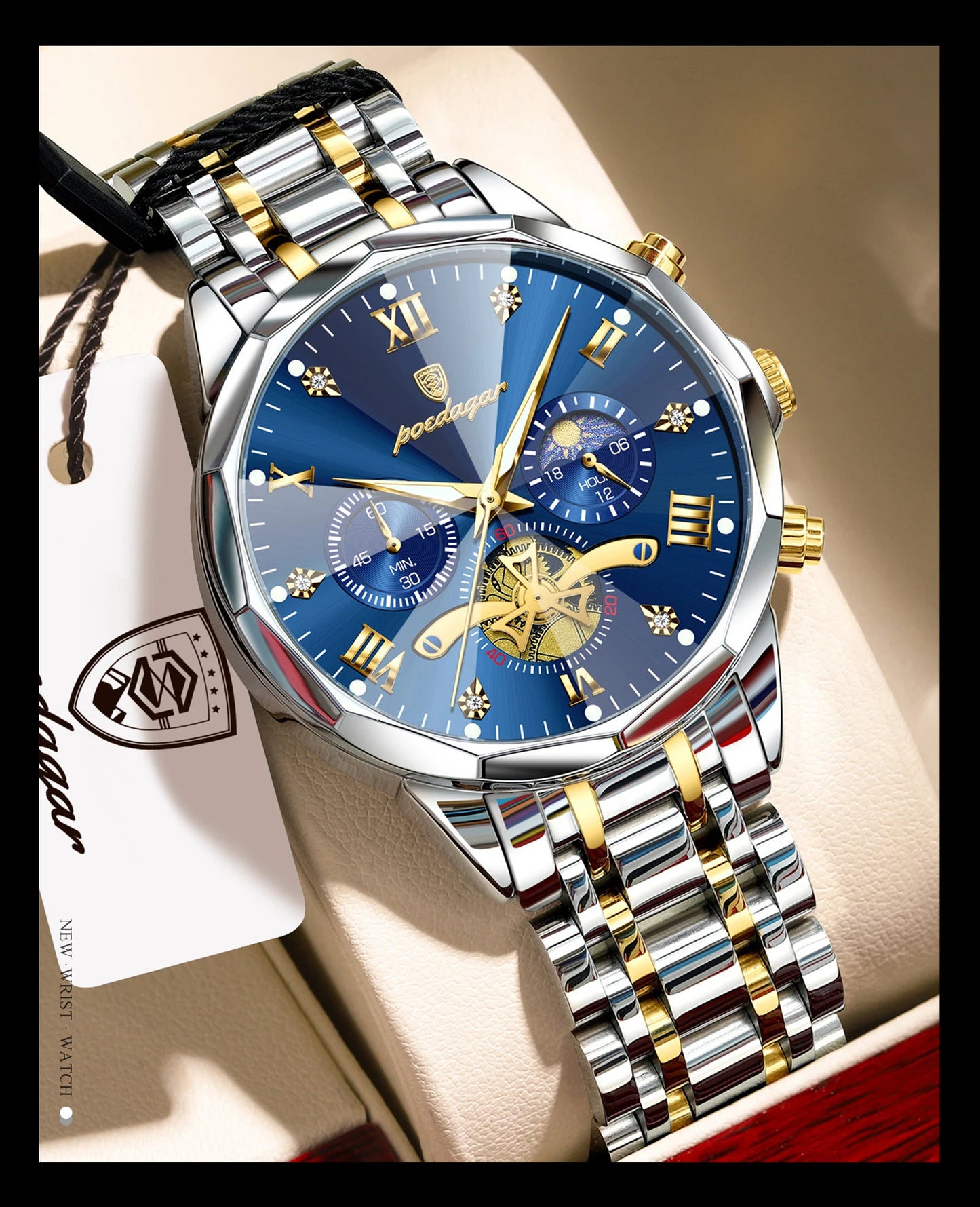 POEDAGAR Exquisite Business Men Watch Waterproof Luminous Chronograph Luxury Man Watches Stainless Steel Men's Quartz Wristwatch