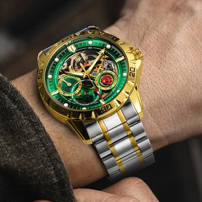 2025 New GLENAW Design Luxury Mechanical Watch Men Stainless Steel Strap Night Light 24-hour Display Waterproof Automatic Watch