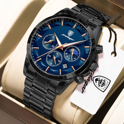 POEDAGAR Top Business Men's Watches Waterproof Luminous Stainless Steel Fashion Men Wristwatch Chronograph Date Man Quartz Watch