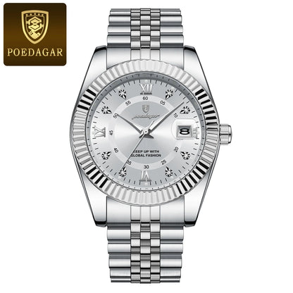 POEDAGAR Luxury Business Men Wristwatch Waterproof Luminous Date Military Man Watch Stainless Steel Fashion Men's Quartz Watches