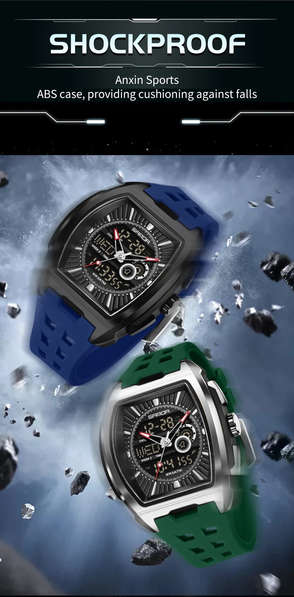 SANDA Luxury Men Wristwatch Electronic LED Display Luminous Sports Man Watch Quartz Waterproof Military Alarm Date Watches Male