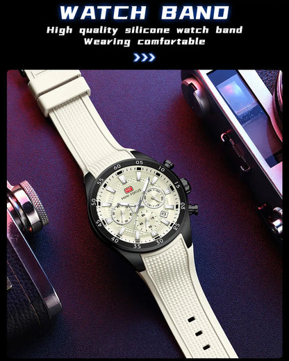 2026 New MINI FOCUS Men's Sports Quartz Watch Casual Analog Wrist Watch with Luminous Hands Silicone Strap Date Water Resistant