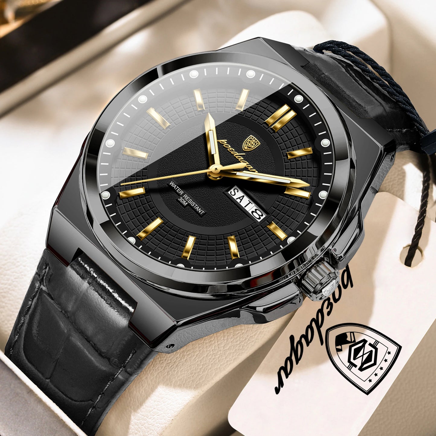 POEDAGAR High Quality Fashion Man Wristwatch Waterproof Luminous Date Week Business Quartz Men's Watches Leather Men Watch Reloj