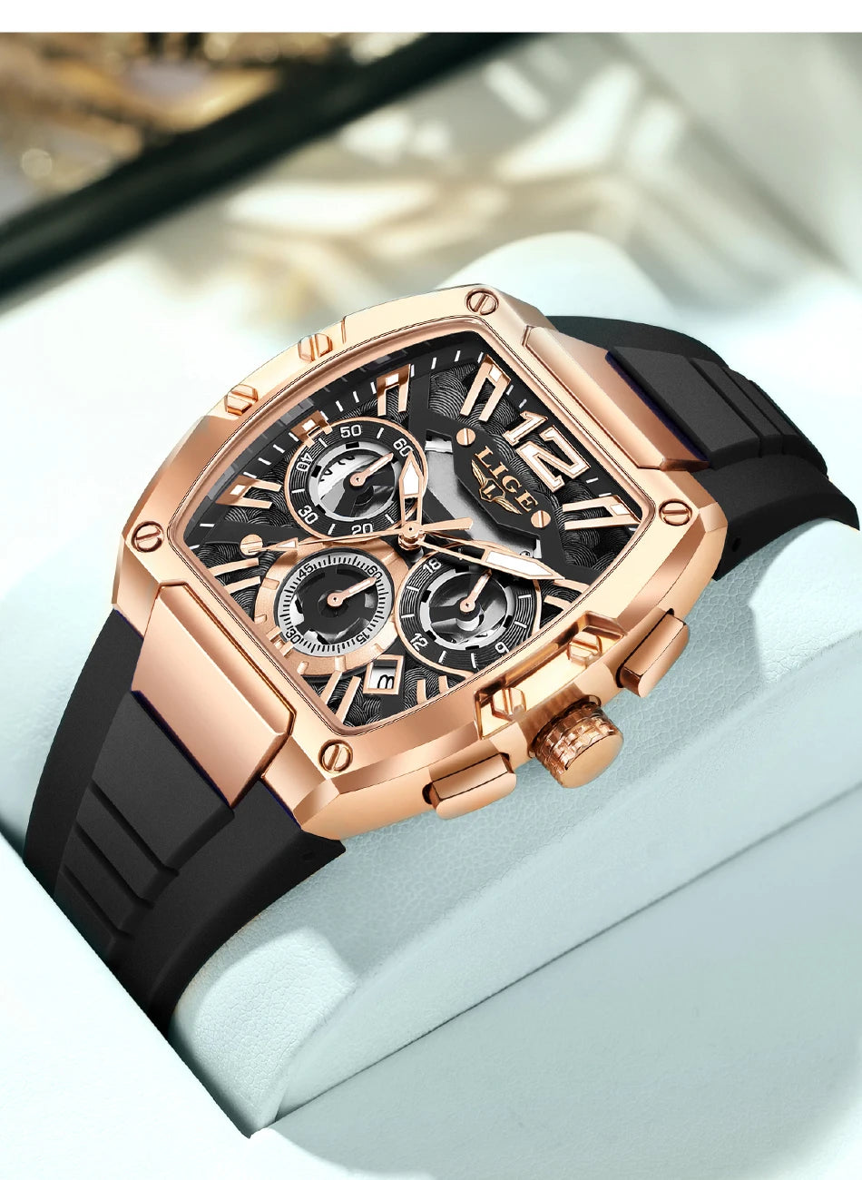 LIGE Original Brand Fashion Mens Watches Sport Military Chronograph Calendar Silicone Strap Quartz Wristwatch Relogio Masculino