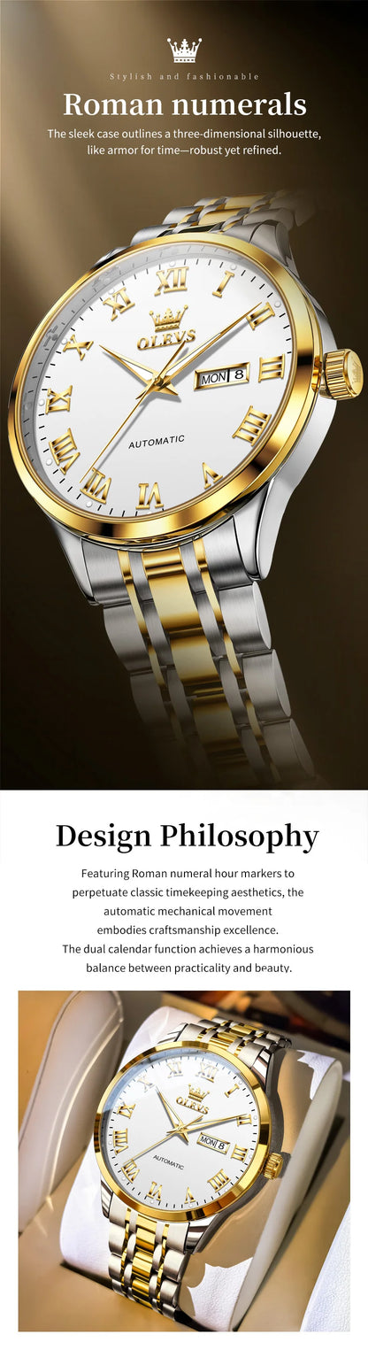 OLEVS 7060 Men's Automatic Watch Stainless steel Strap Waterproof Calendar Mechanical Watch for Men