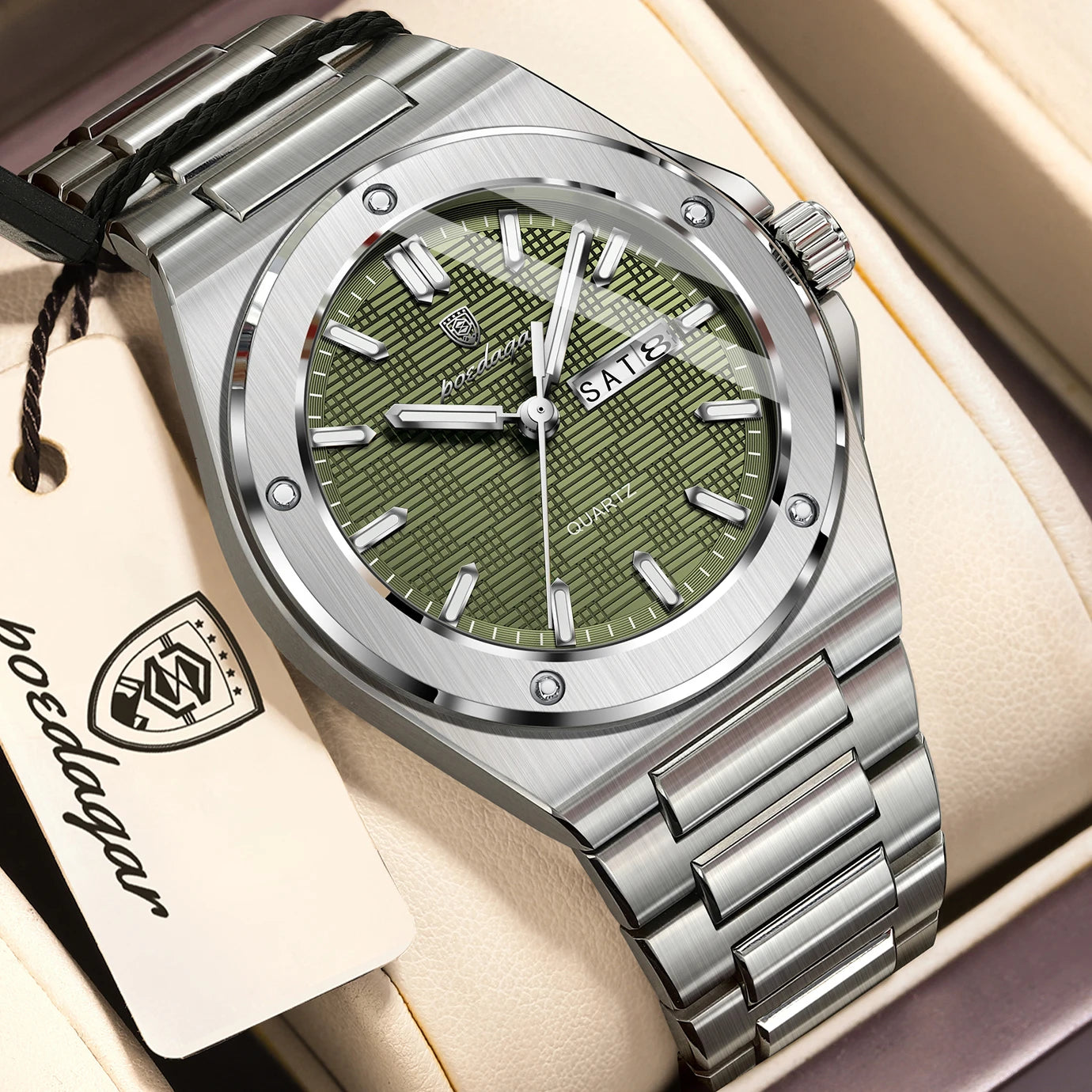 POEDAGAR Original Men Clock Quartz Date Week Luxury Man Wristwatch Waterproof Luminous Stainless Steel Sport Men's Watches Reloj