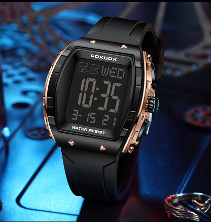 FOXBOX Military Watches For Men Fashion Square Waterproof Luminous Sports Men's Watch LED Electronic Wristwatch Reloj Hombre+BOX