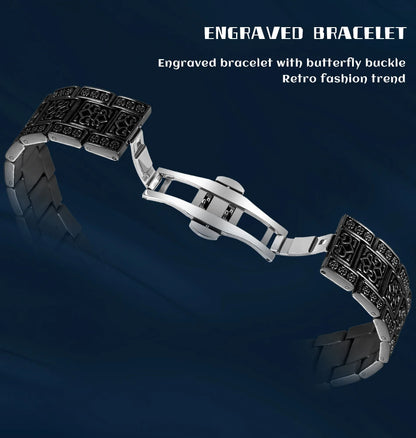 Forsining Gold Square Skeleton Automatic Mechanical Watches Engraved Design Luminous Hands Stainless Steel Strap Retro Men Watch