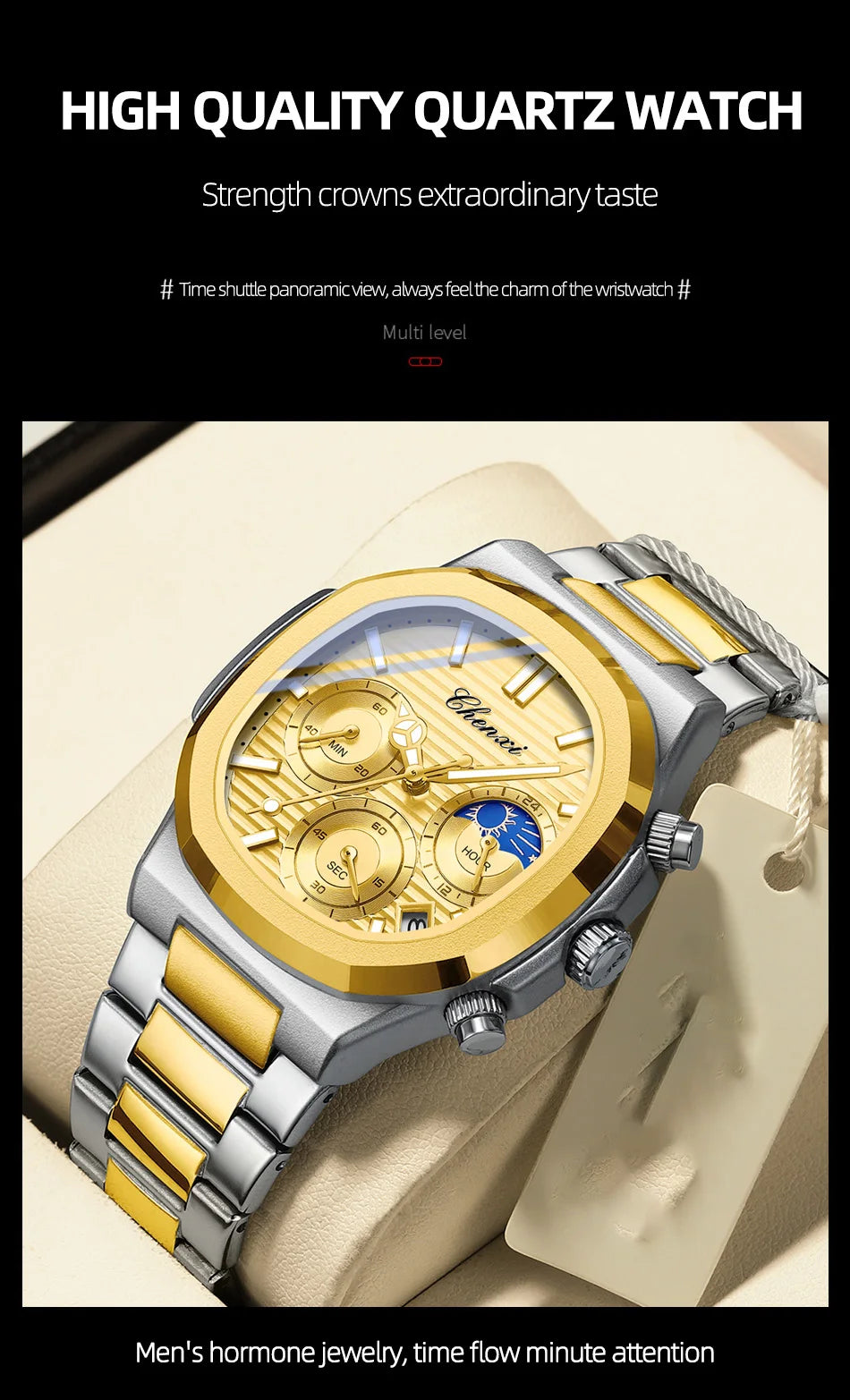 CHENXI Fashion Simple Man's Watches Timing Night Light Waterproof Functions Quartz Watch Room Gold Dial Men's Wristwatch Gift