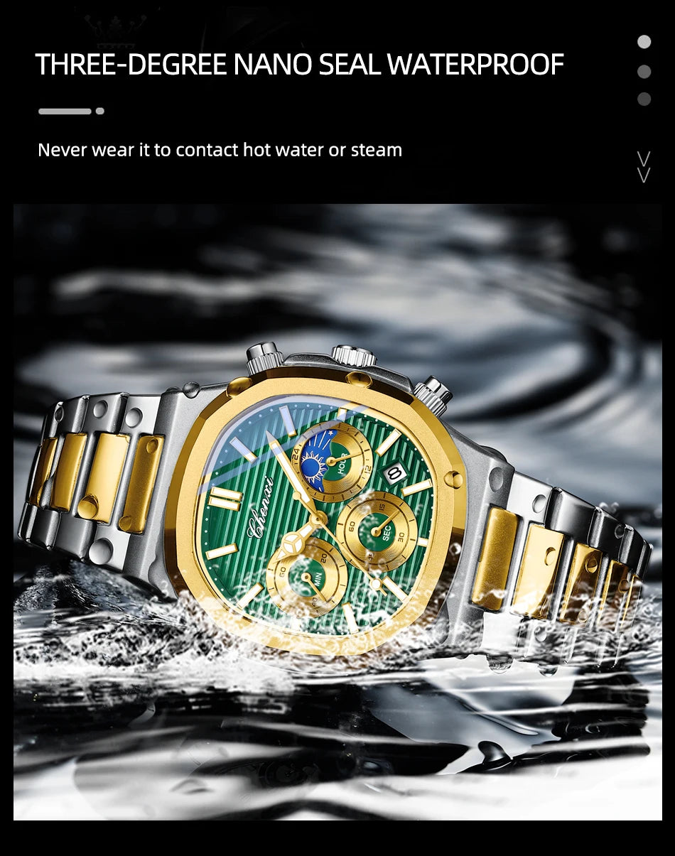 CHENXI Fashion Simple Man's Watches Timing Night Light Waterproof Functions Quartz Watch Room Gold Dial Men's Wristwatch Gift