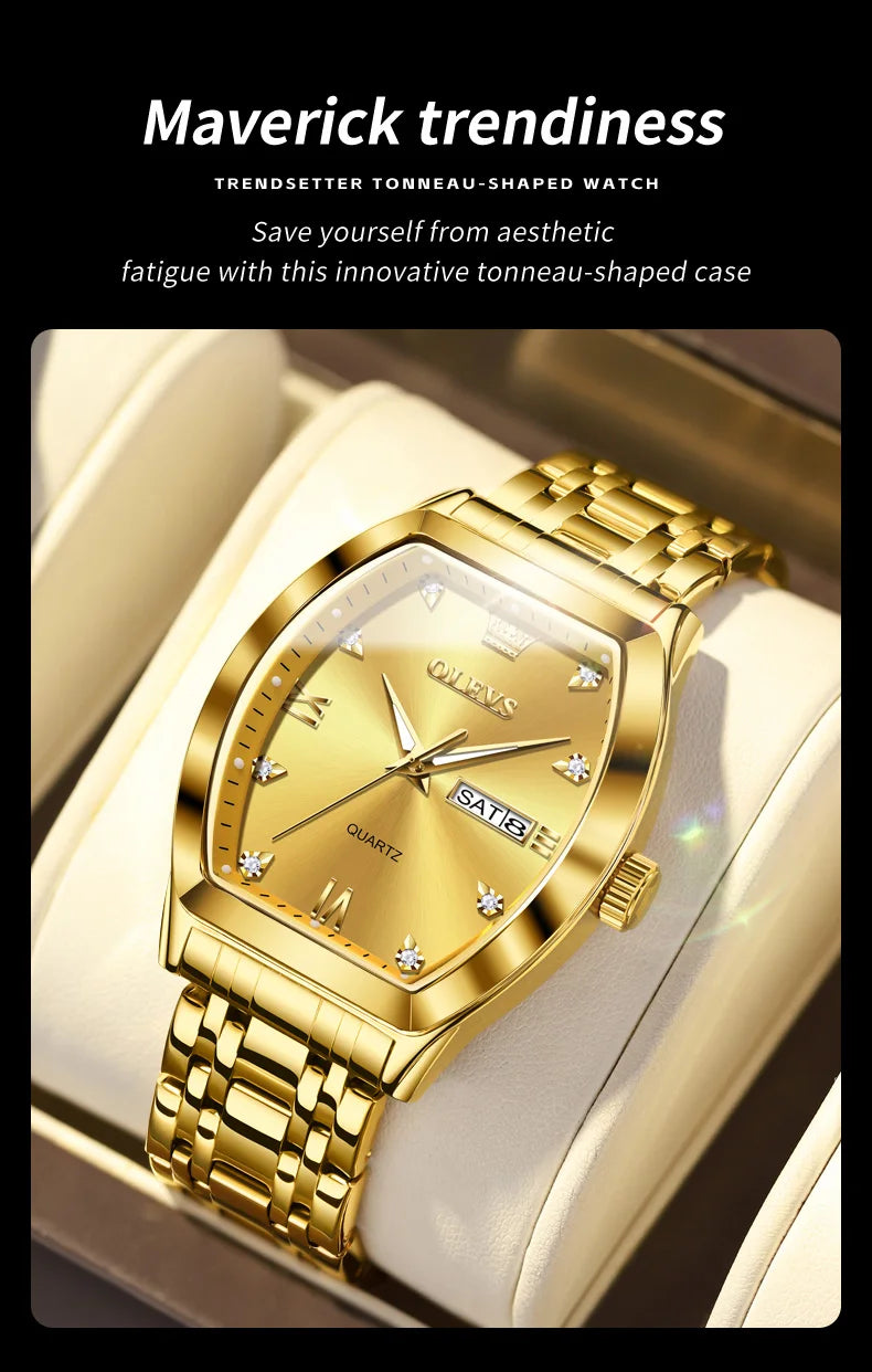 OLEVS 5528 Mens Watch Original Brand Business Quartz Watch Waterproof Luminous Watch For Man Tonneau Dial Reloj Date-Day Watch