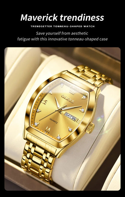 OLEVS 5528 Mens Watch Original Brand Business Quartz Watch Waterproof Luminous Watch For Man Tonneau Dial Reloj Date-Day Watch