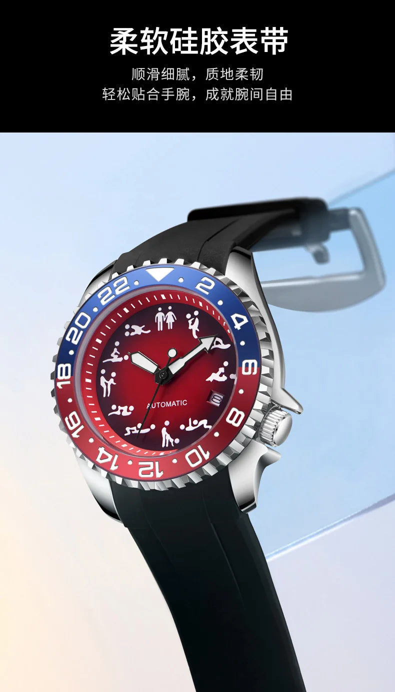 New Men's Automatic Mechanical Watch Soft Silicone Strap Waterproof Luminous Hands Calendar Sport Wristwatches Relogio Masculino