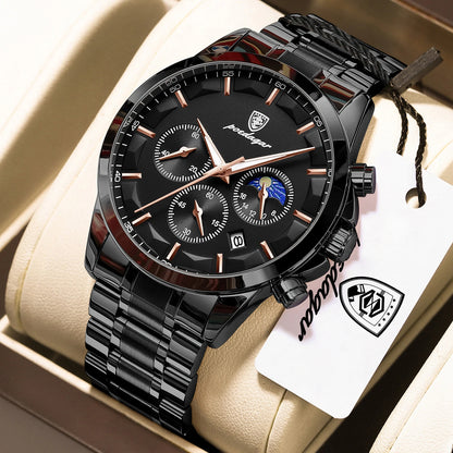 POEDAGAR Top Business Men's Watches Waterproof Luminous Stainless Steel Fashion Men Wristwatch Chronograph Date Man Quartz Watch
