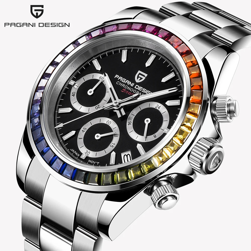 PAGANI DESIGN 2026 New VK63 Rainbow Circle Luxury Quartz Watch For Men Stainless Steel 30M Waterproof Chronograph reloj hombre