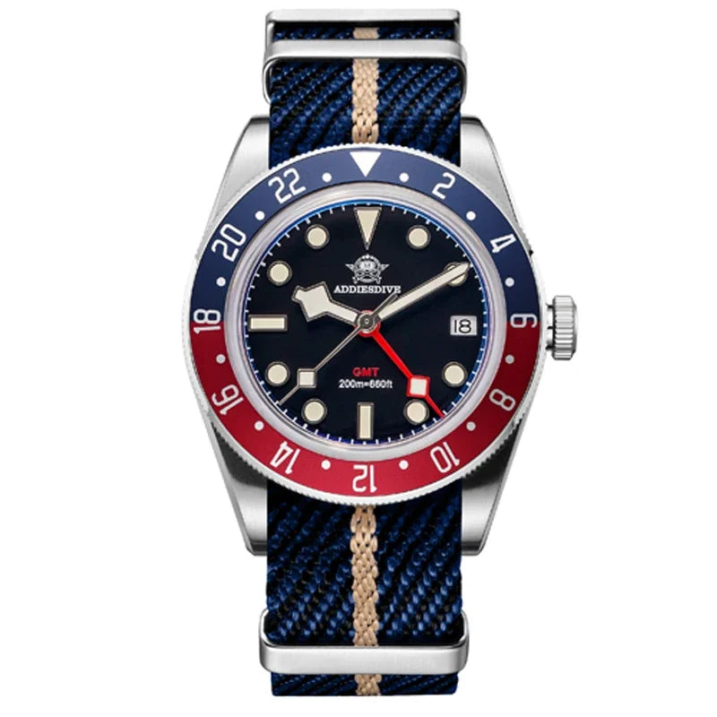 ADDIESDIVE Mens GMT Watches Luxury Stainless Steel Casual Quartz Watch Men Sport 200MM Waterproof Wristwatches Relogio Masculino