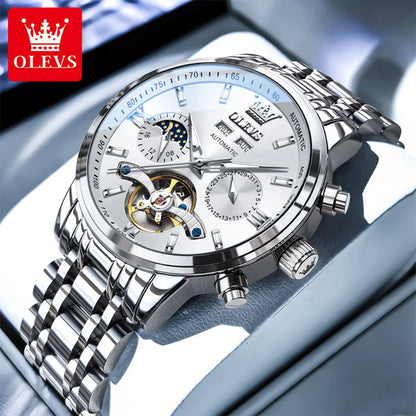 OLEVS 6740 Skeleton Flywheel Artistic Multifunctional Dials High Definition Translucent Coated Mirror Luminous Men's Watch