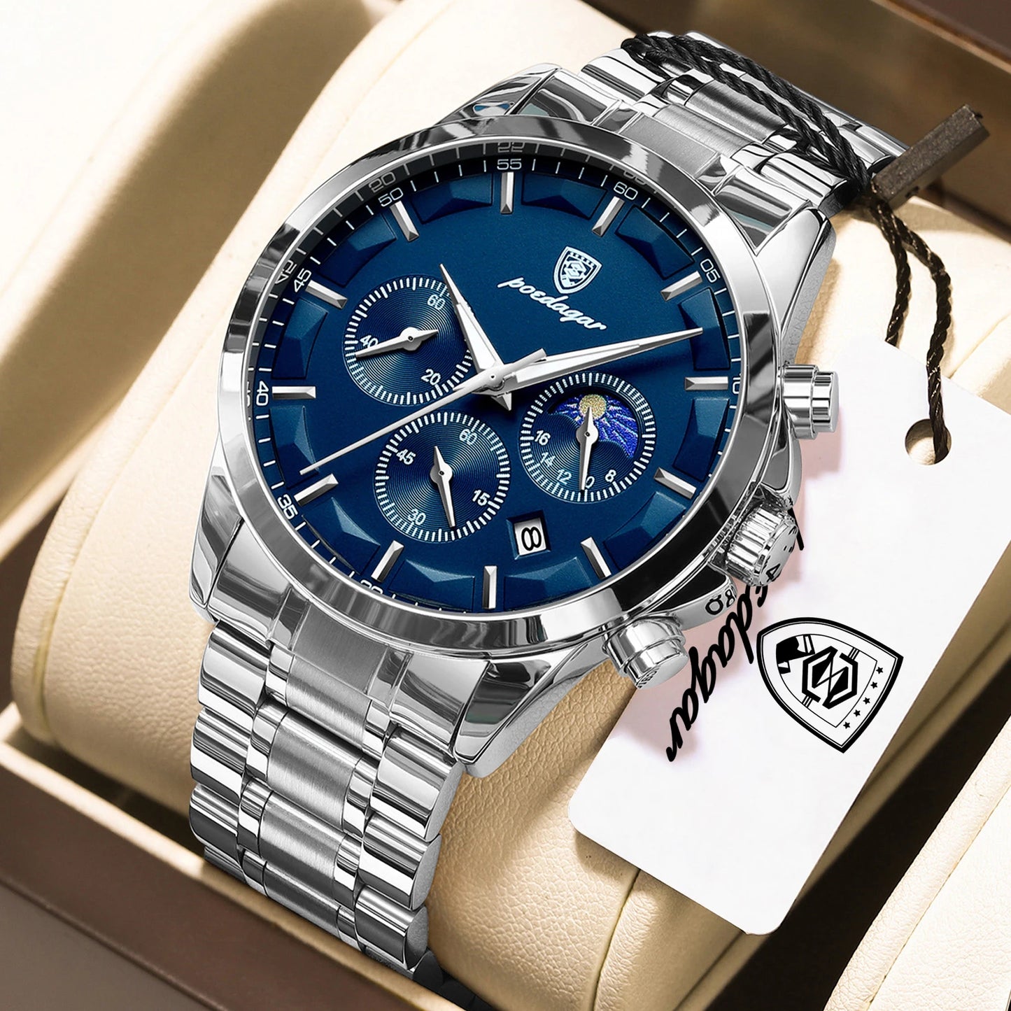 POEDAGAR Top Business Men's Watches Waterproof Luminous Stainless Steel Fashion Men Wristwatch Chronograph Date Man Quartz Watch