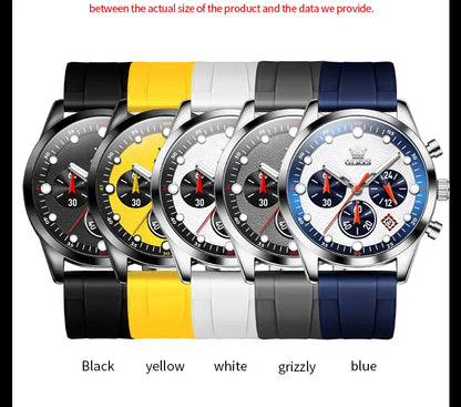 OLEVS 5602 Mens Watch Original Fashion Bright Colors Silicone Strap Quartz Wristwatch Waterproof Luminous Reloj Chronograph Date