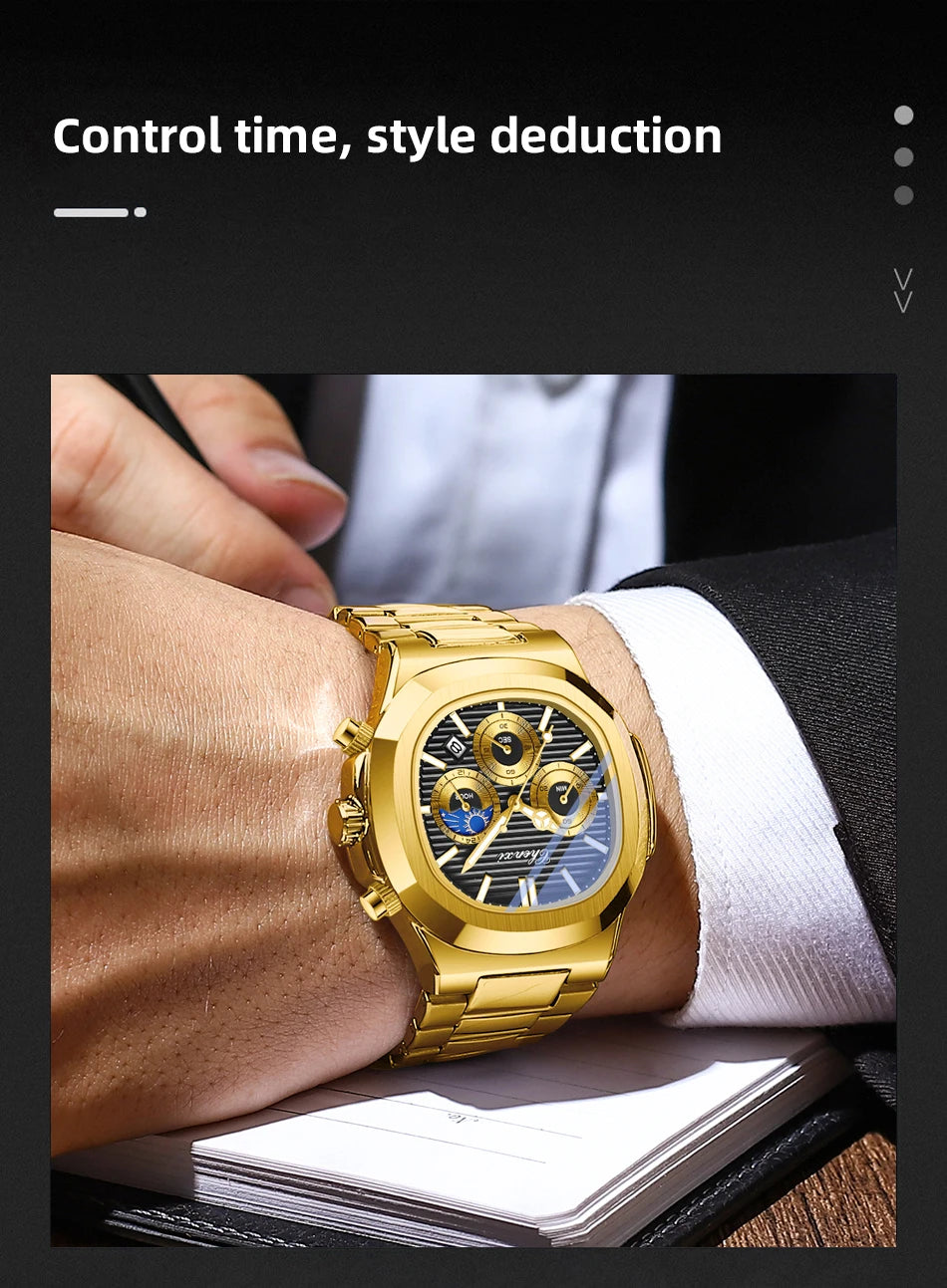 CHENXI Luxury Business Multifunctional Men's Watches Waterproof Chronograph Moonphase Stainless Steel Men's Quartz Watch Casual