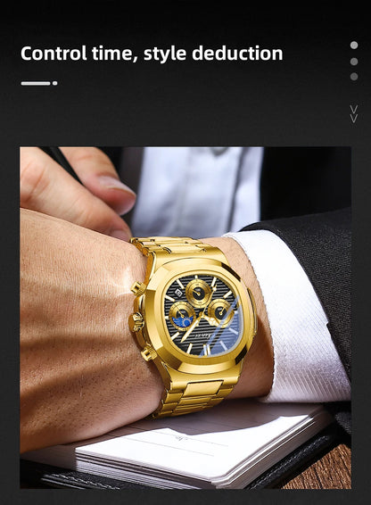 CHENXI Luxury Business Multifunctional Men's Watches Waterproof Chronograph Moonphase Stainless Steel Men's Quartz Watch Casual