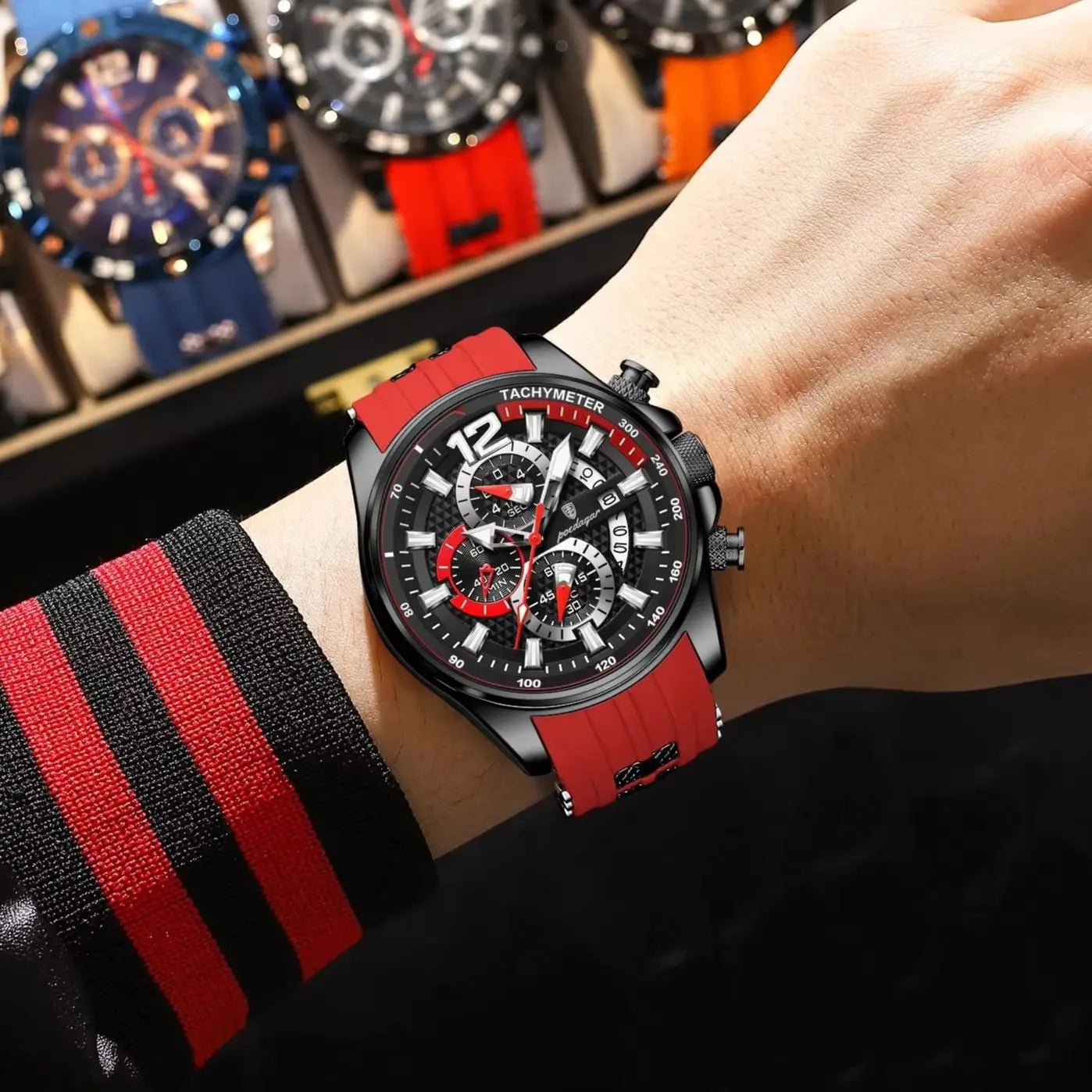 POEDAGAR Functional Watch For Men Date Chronograph Luminous Waterproof Silicone Classic Male Watch Quartz Original Men's Watches