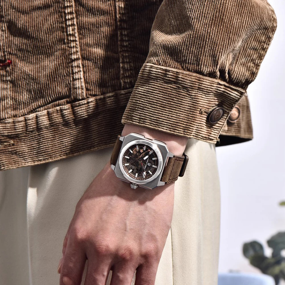 PAGANI DESIGN sports Square Men's Mechanical Automatic Watch Waterproof Retro Leather Outdoor Sports Luminous Gift Men's Watch