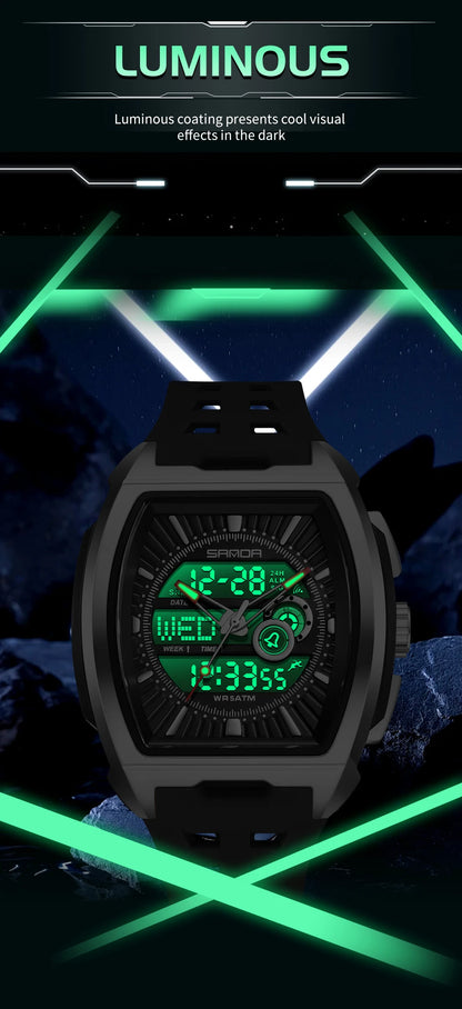 SANDA Luxury Men Wristwatch Electronic LED Display Luminous Sports Man Watch Quartz Waterproof Military Alarm Date Watches Male
