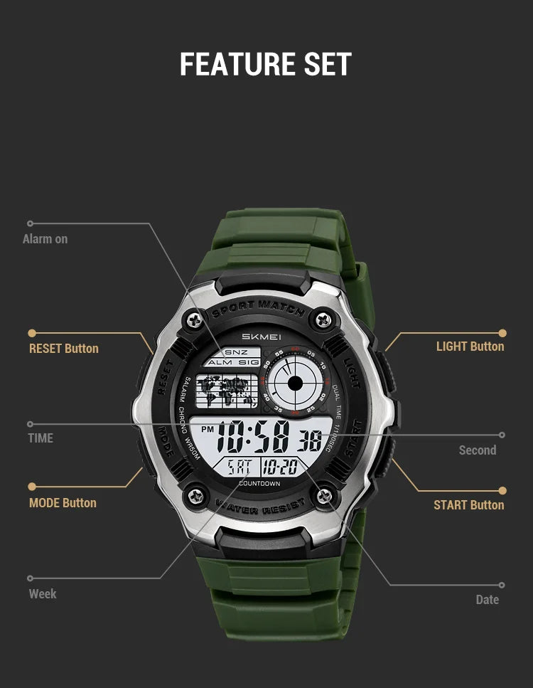 SKMEI 2517 Fashion Multifunction Electronic Watches for Man Alarm Clock Students Wristwatch Waterproof Casual Men Digital Watch