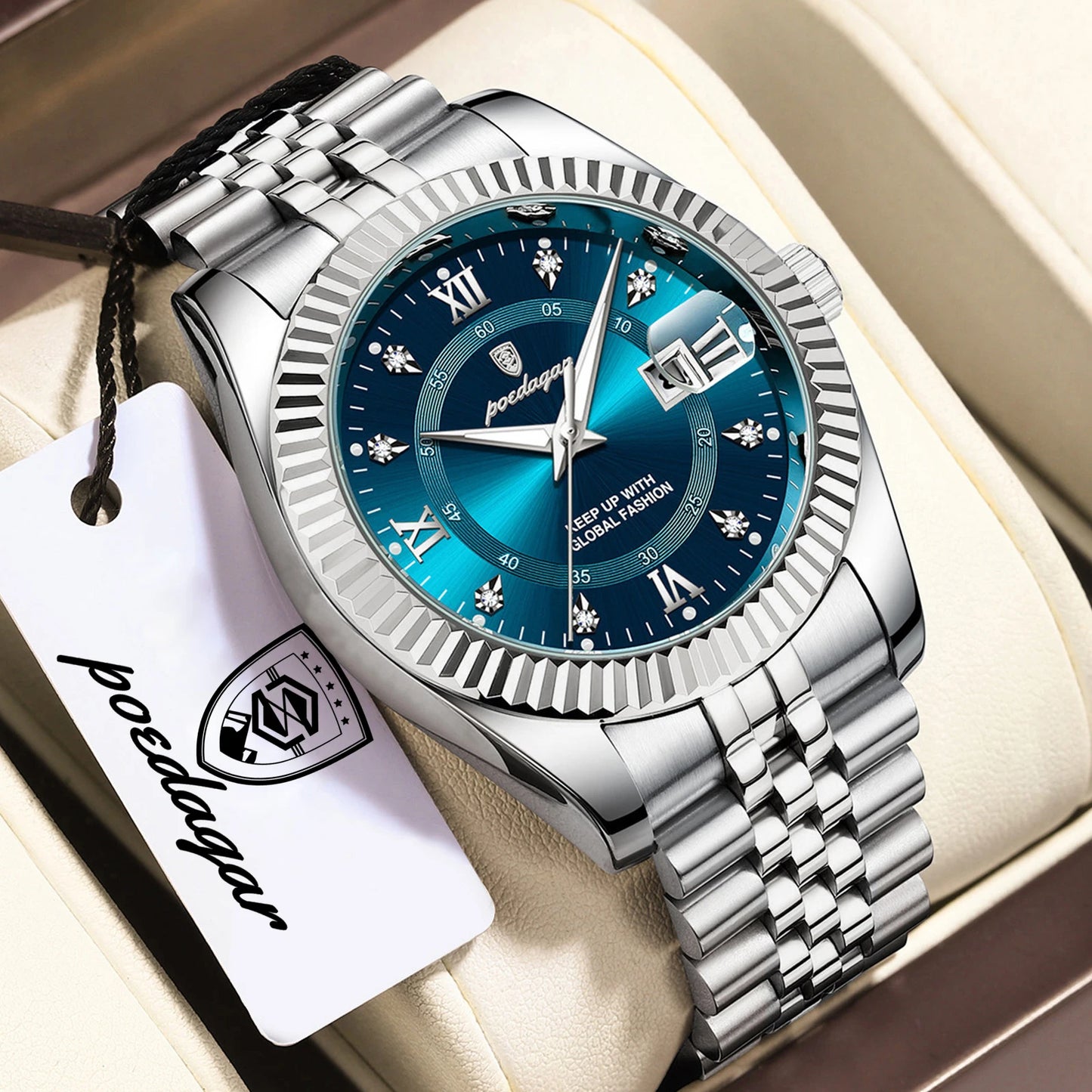 POEDAGAR Business Luxury Men Wristwatch Waterproof Luminous Date Military Man Watch Stainless Steel Fashion Men's Quartz Watches