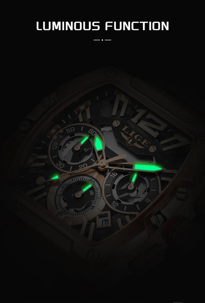 LIGE Original Brand Fashion Mens Watches Sport Military Chronograph Calendar Silicone Strap Quartz Wristwatch Relogio Masculino