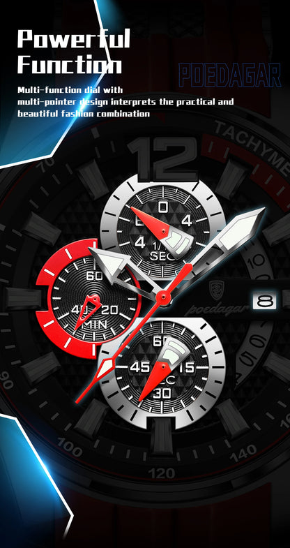 POEDAGAR Functional Watch For Men Date Chronograph Luminous Waterproof Silicone Classic Male Watch Quartz Original Men's Watches