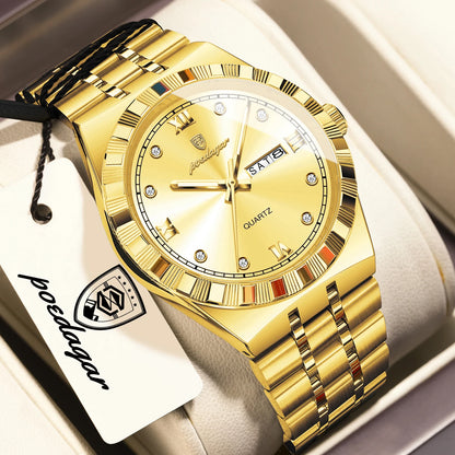 POEDAGAR Business Male Watches Waterproof Luminous Week Date Fashion Men's Wristwatch Stainless Steel Quartz Watch For Men Reloj