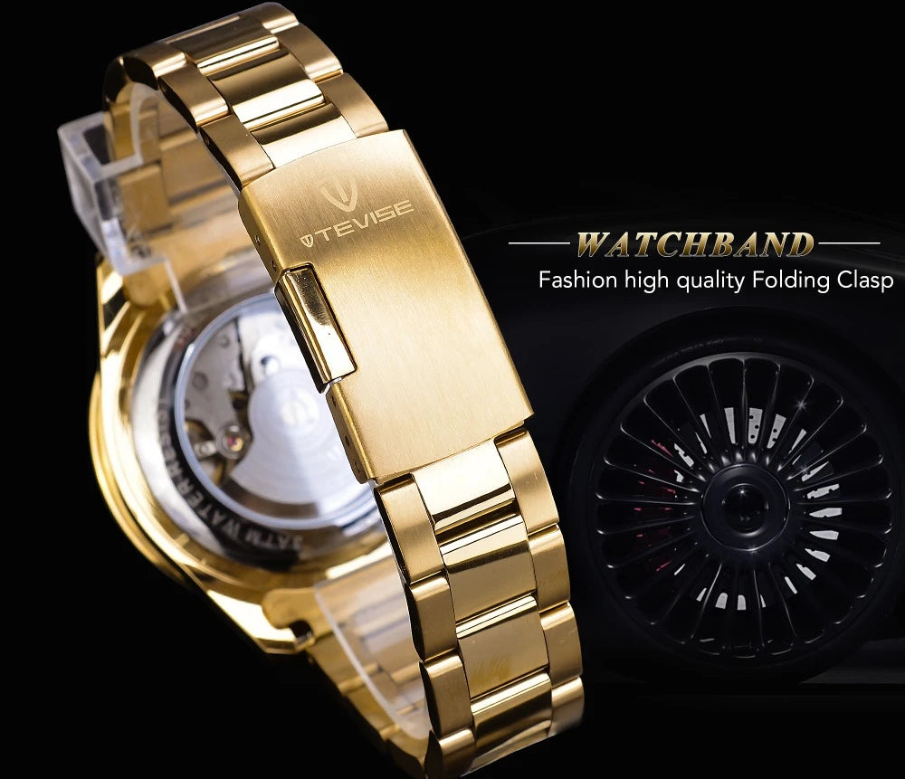 TEVISE Men's Luxury Automatic Mechanical Watch Blue Ocean Dial Stainless Steel Sport Watch, Business Casual Style with Date D